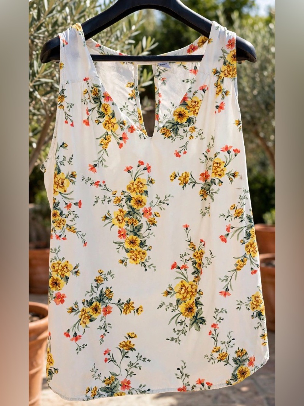 Floral V-Neck Sleeveless Top - Yellow/White